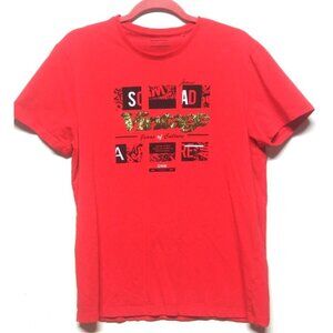Xios Mens T shirt Red Size L spellout "VINTAGE" plus graphic short sleeve EUC